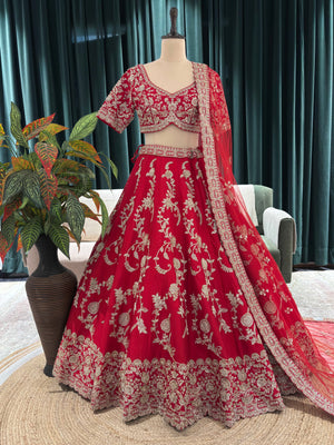 Perfect Designer Bridal Lehenga in Silver Zari & Paisley Motifs