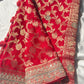 Red Banarasi Ho Silk Saree with Golden Floral Weaving