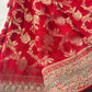 Red Banarasi Ho Silk Saree with Golden Floral Weaving