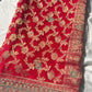 Red Banarasi Ho Silk Saree with Golden Floral Weaving