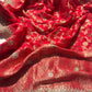 Red Banarasi Ho Silk Saree with Golden Floral Weaving
