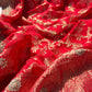 Red Banarasi Ho Silk Saree with Golden Floral Weaving
