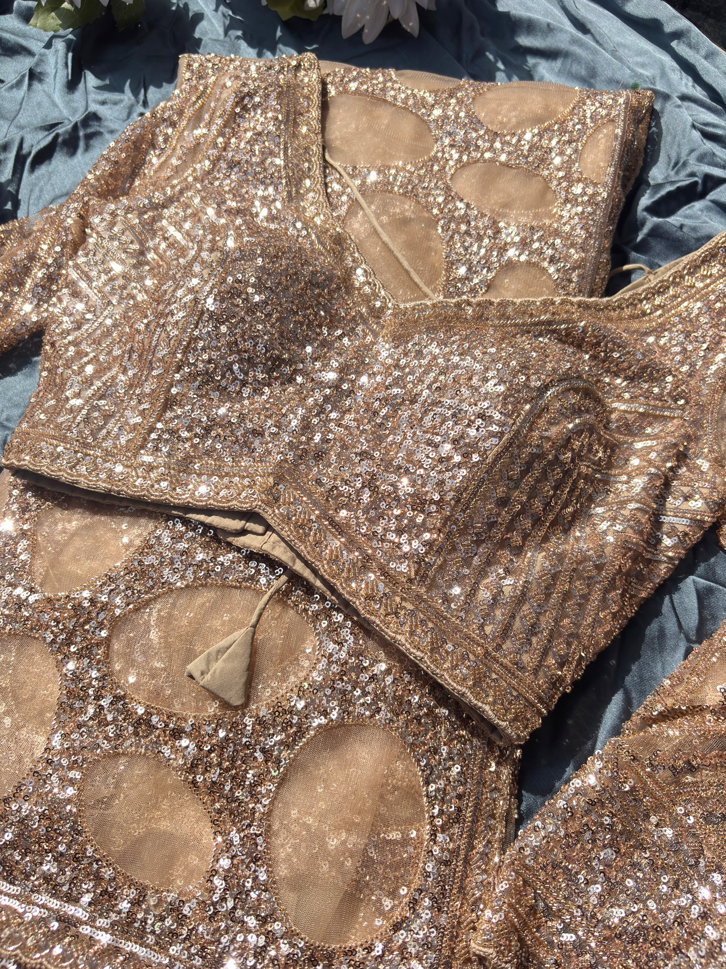 Golden Designer Saree Sequin Embroidery With Designer Blouse