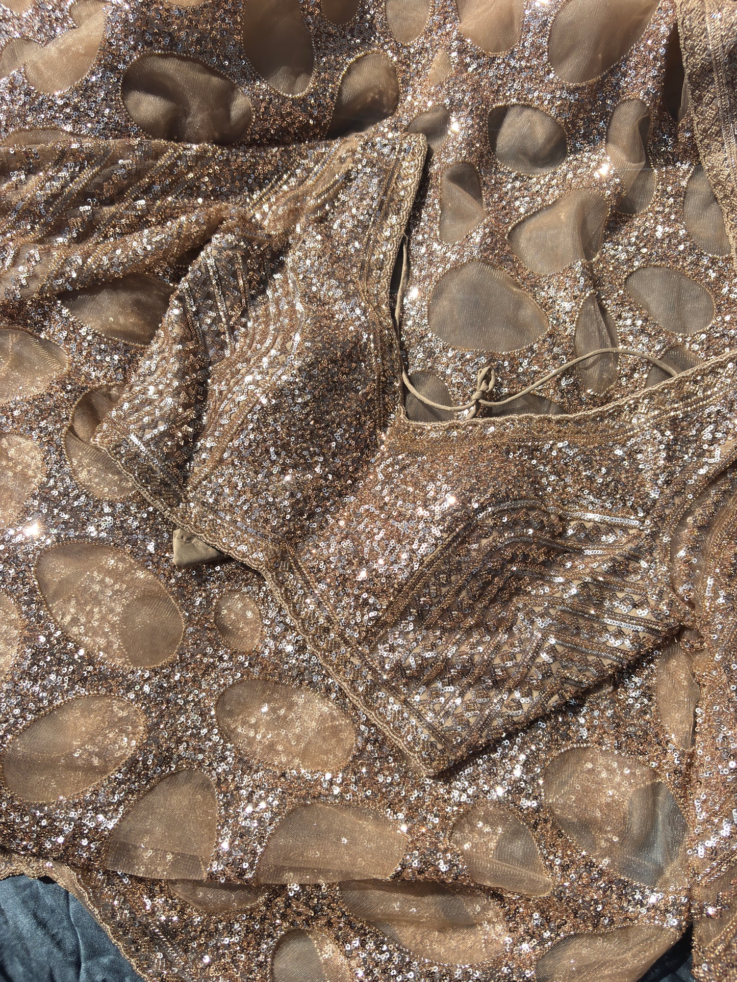 Golden Designer Saree Sequin Embroidery With Designer Blouse