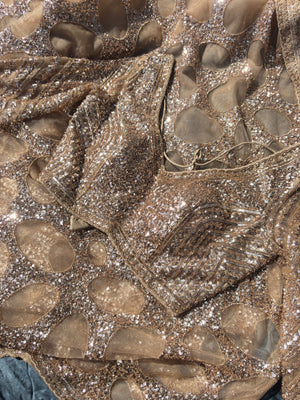 Golden Designer Saree Sequin Embroidery With Designer Blouse