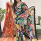 Midnight Bloom Floral Saree With Intricate Border Detailing
