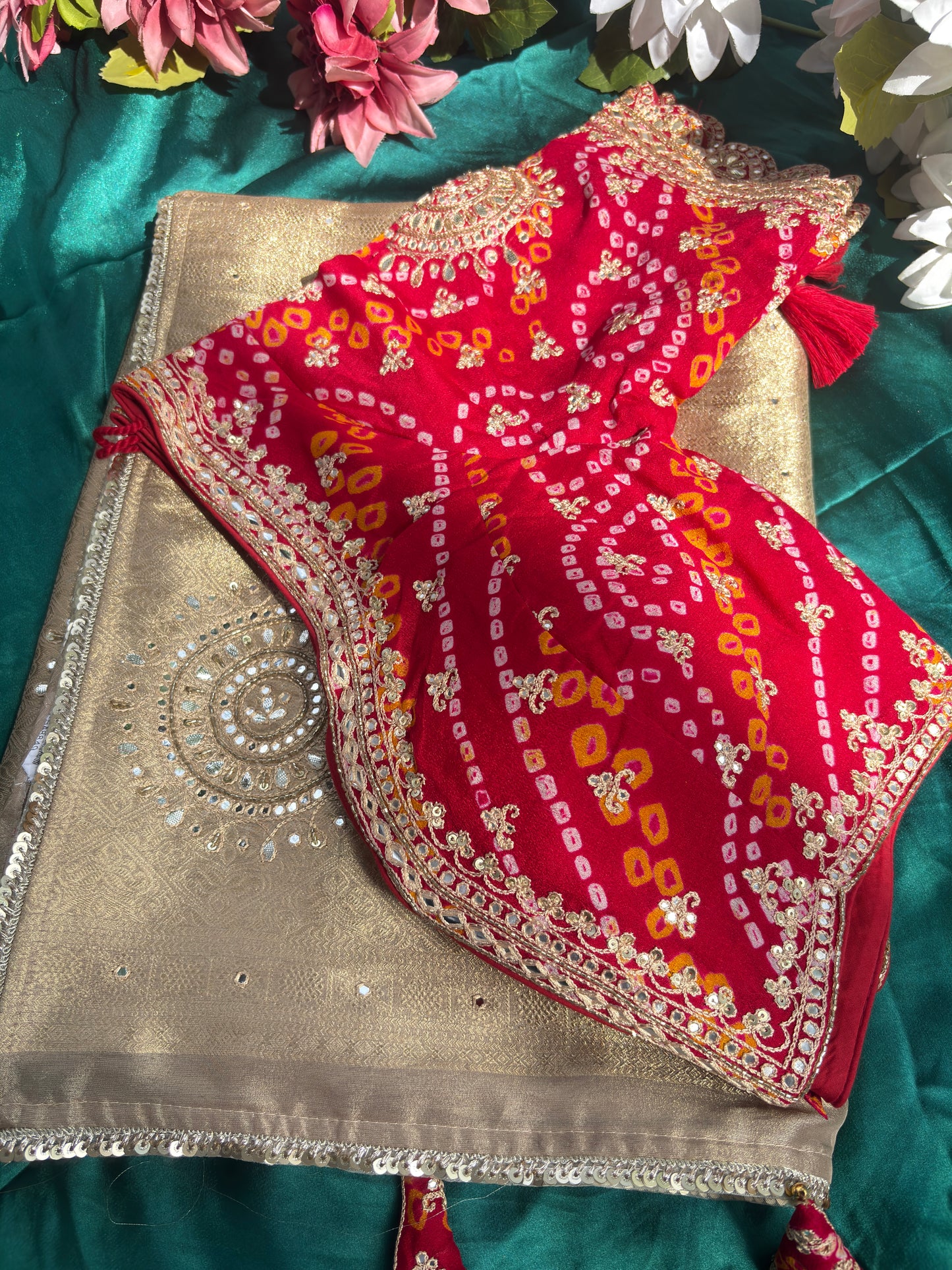 Golden Designer Saree with Sequin Floral Motifs