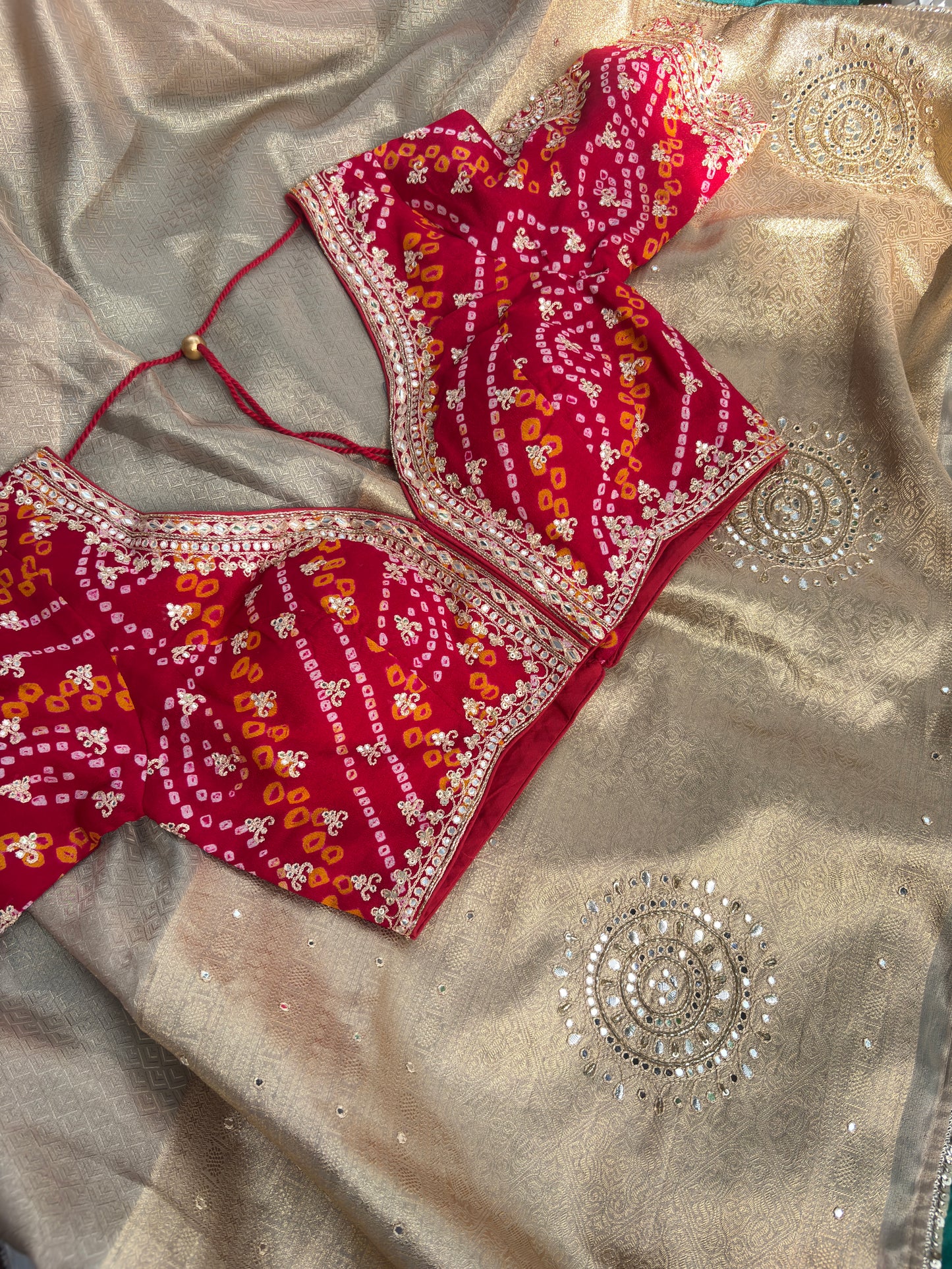 Golden Designer Saree with Sequin Floral Motifs