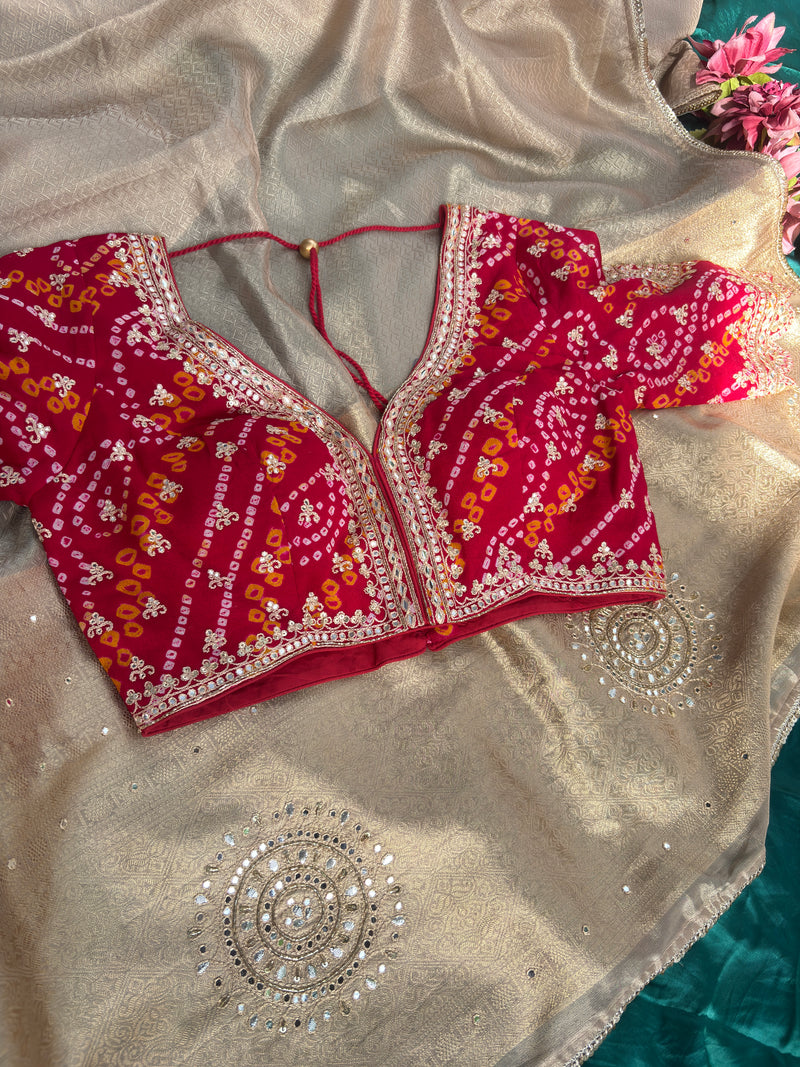 Golden Designer Saree with Sequin Floral Motifs
