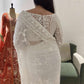 White Organza Saree with Delicate Thread Embroidery & Designer Blouse