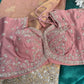 Designer Soft Pink Saree with Golden Paisley Embroidery