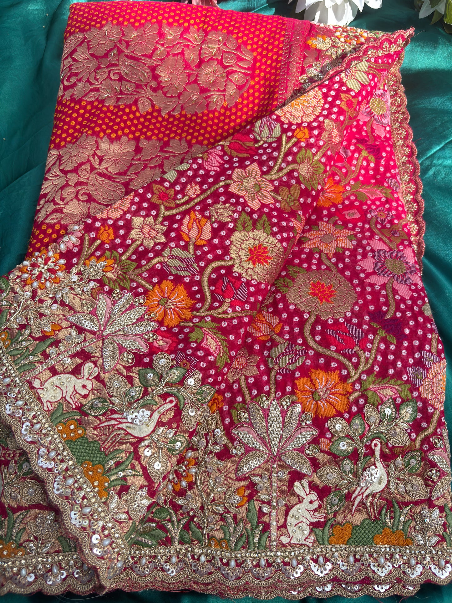 Designer Khaddi Georgette Saree with Ornate Floral Embroidery