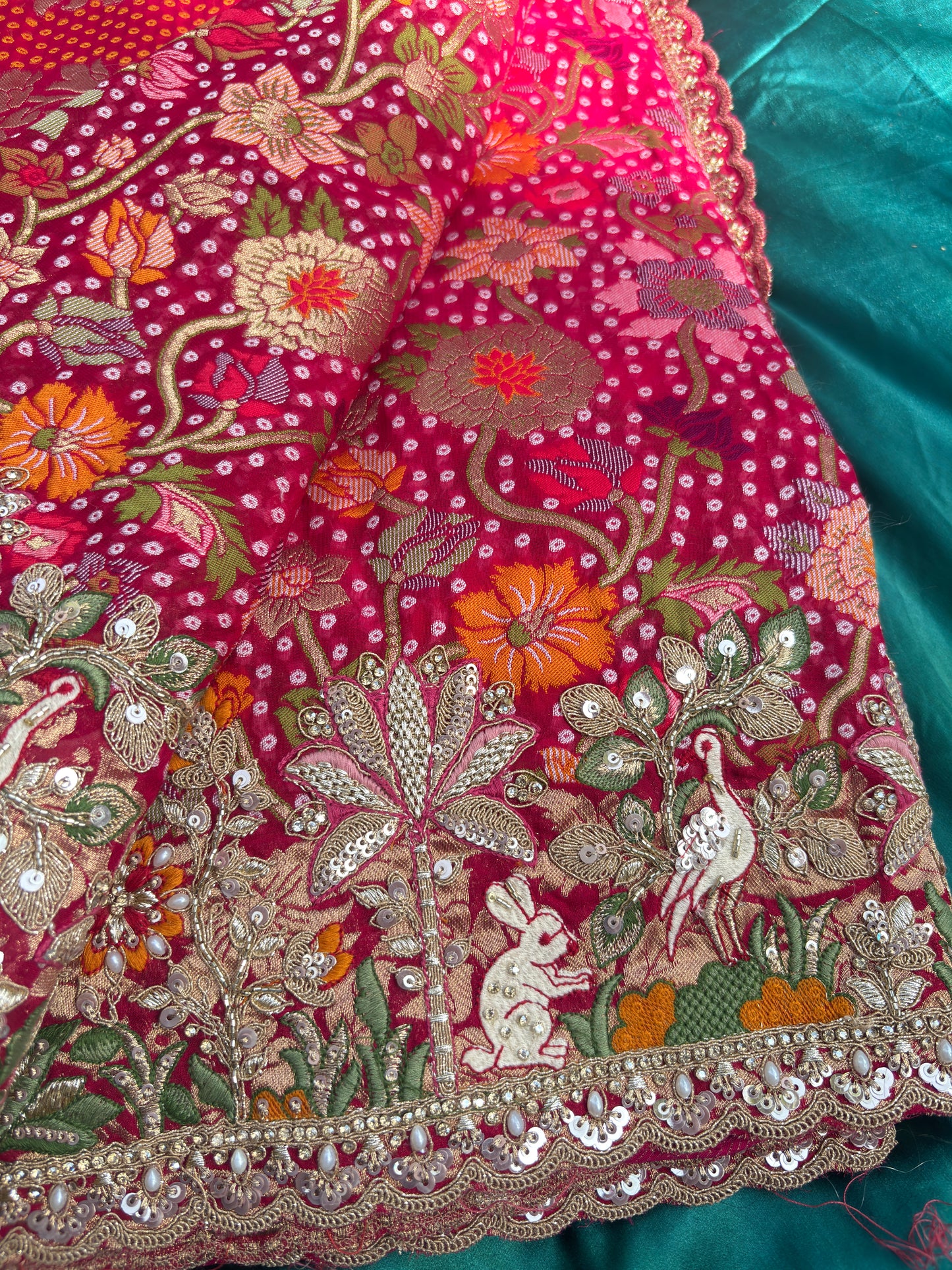 Designer Khaddi Georgette Saree with Ornate Floral Embroidery