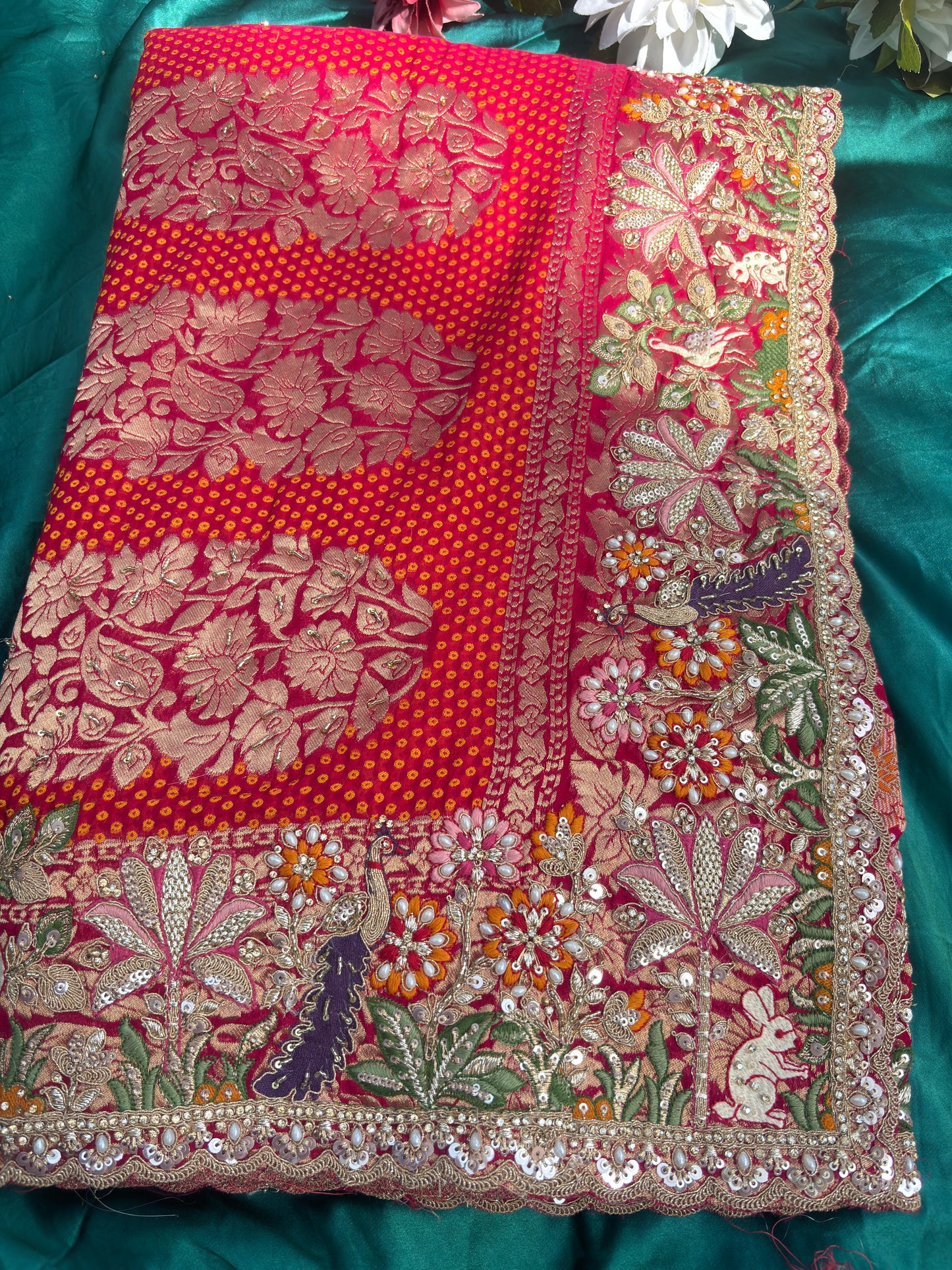 Designer Khaddi Georgette Saree with Ornate Floral Embroidery