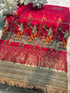 Red Hand Embroidered Zari Work Festive Designer Saree
