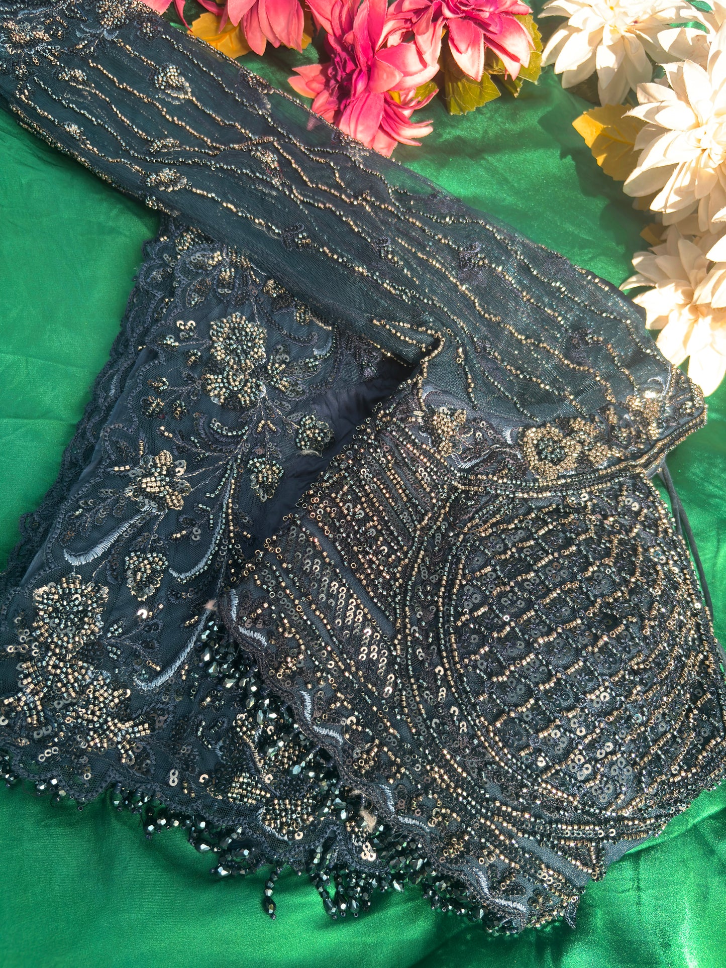 Grand Dark Blue Saree with Sequin Embroidery