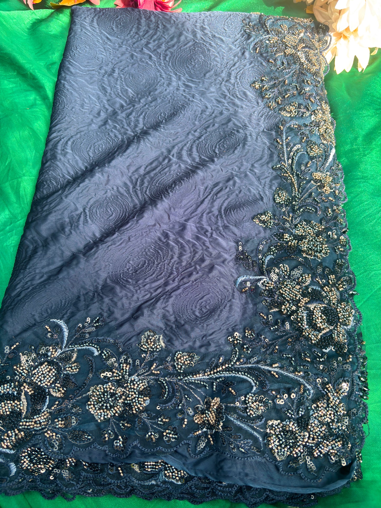Grand Dark Blue Saree with Sequin Embroidery