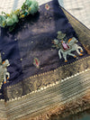 Royal Navy Blue Zari Embroidered Heritage Designer Saree
