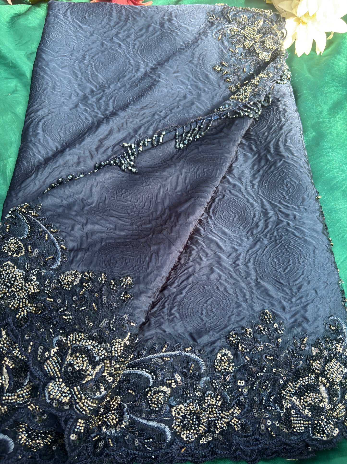 Grand Dark Blue Saree with Sequin Embroidery