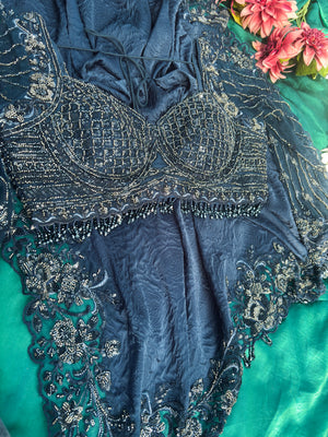 Grand Dark Blue Saree with Sequin Embroidery