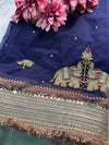 Navy Blue Zari Elephant Motif Festive Saree