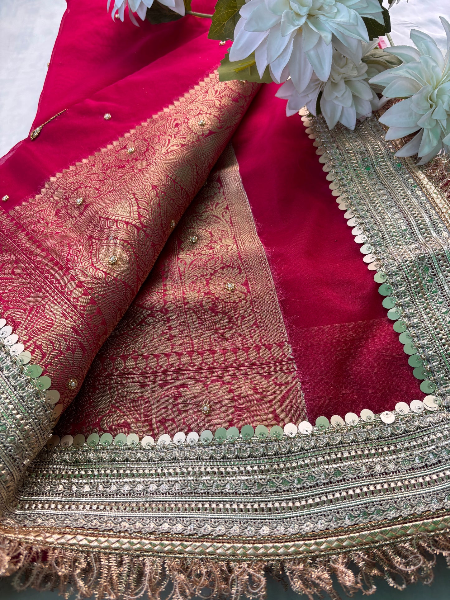 Royal Red Rani Saree with Zari Elephant Embroidered Border