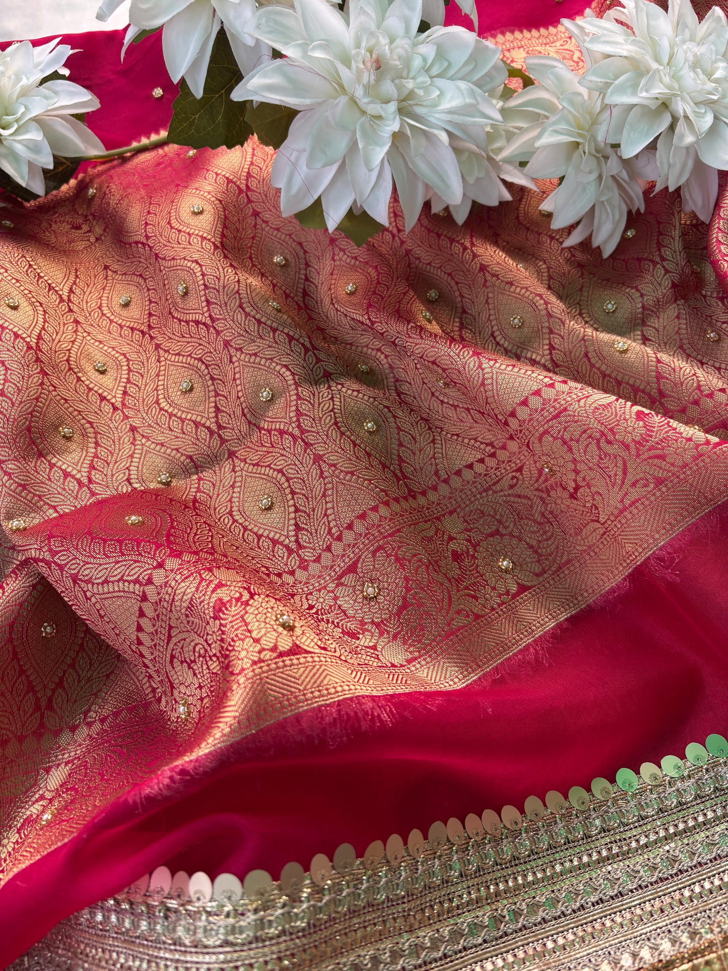 Royal Red Rani Saree with Zari Elephant Embroidered Border