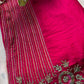 Rani Saree with Zari Stripes & Floral Embroidered Border