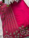 Rani Saree with Zari Stripes & Floral Embroidered Border