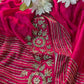 Rani Saree with Zari Stripes & Floral Embroidered Border