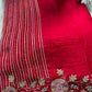 Red Saree with Zari Stripes & Floral Embroidered Border