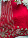 Red Saree with Zari Stripes & Floral Embroidered Border
