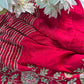Red Saree with Zari Stripes & Floral Embroidered Border
