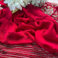 Red Saree with Zari Stripes & Floral Embroidered Border