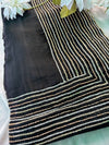 Black Saree with Zari Stripes & Floral Embroidered Border