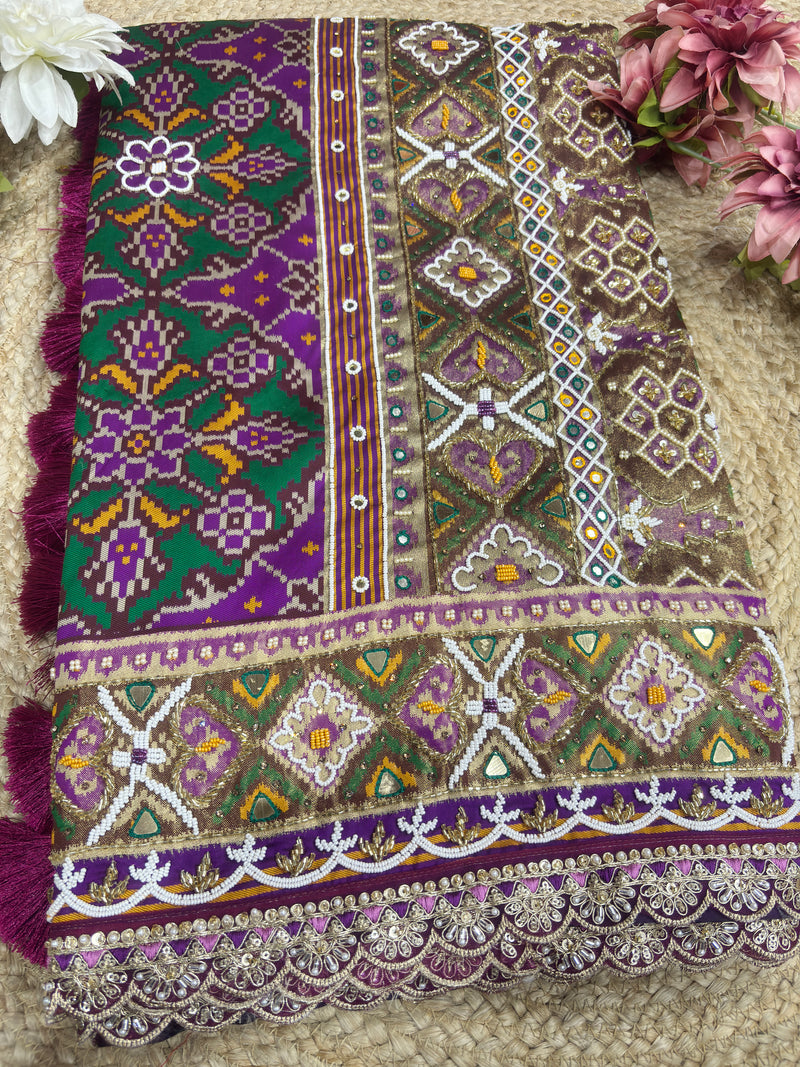 Purple Patola Silk Designer Saree With Pearl & Zarkan Work