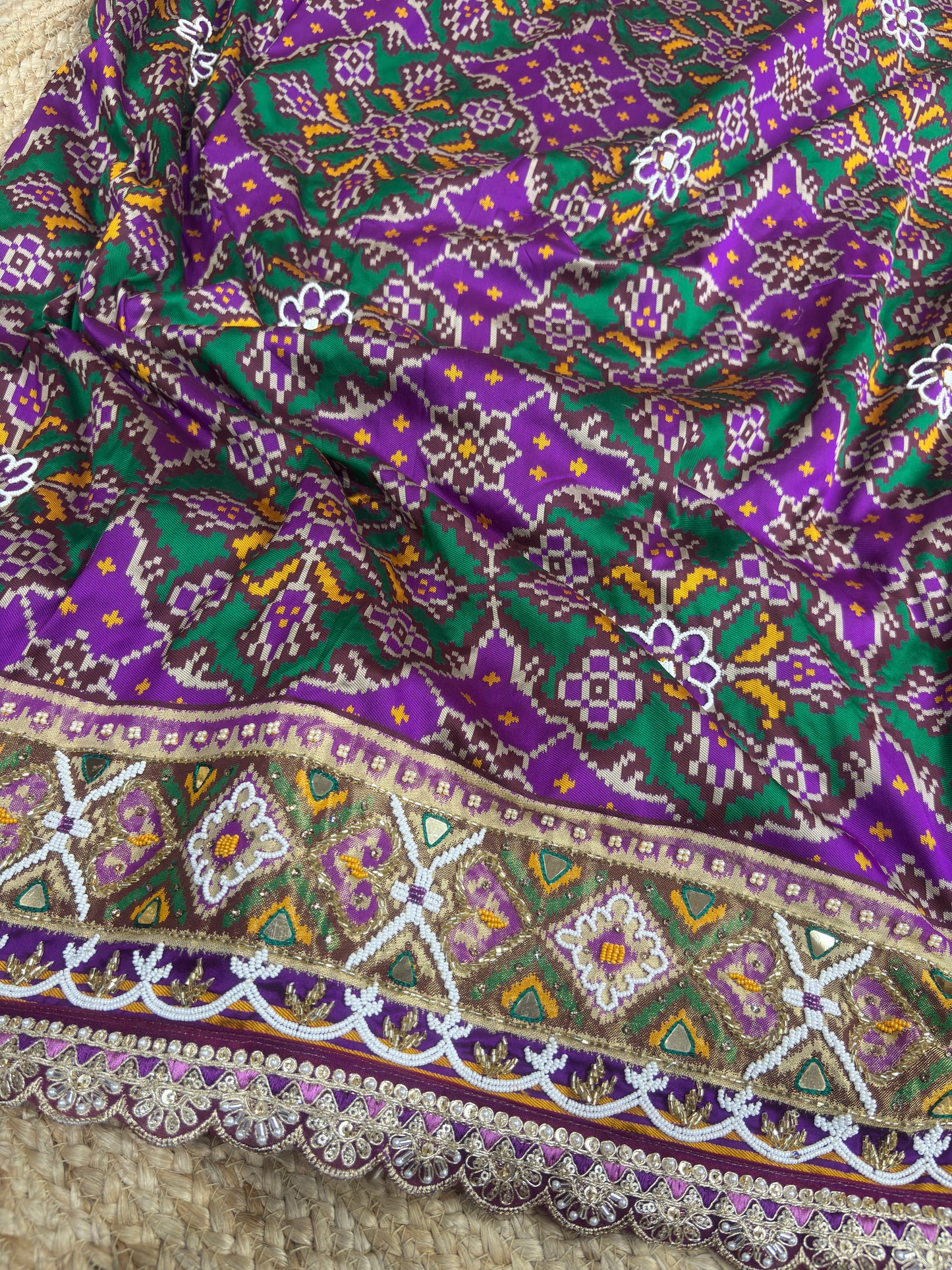Purple Patola Silk Designer Saree With Pearl & Zarkan Work