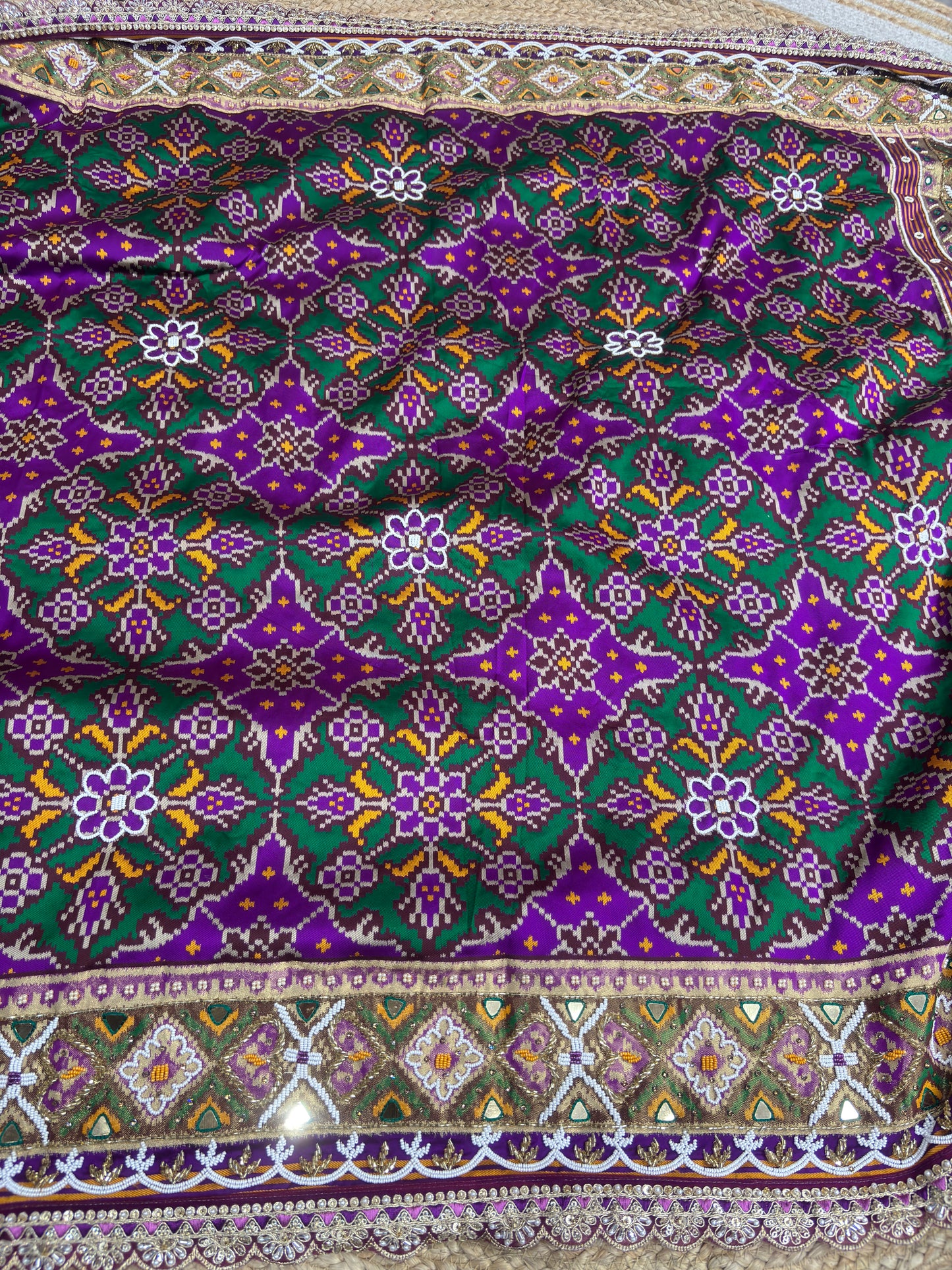 Purple Patola Silk Designer Saree With Pearl & Zarkan Work