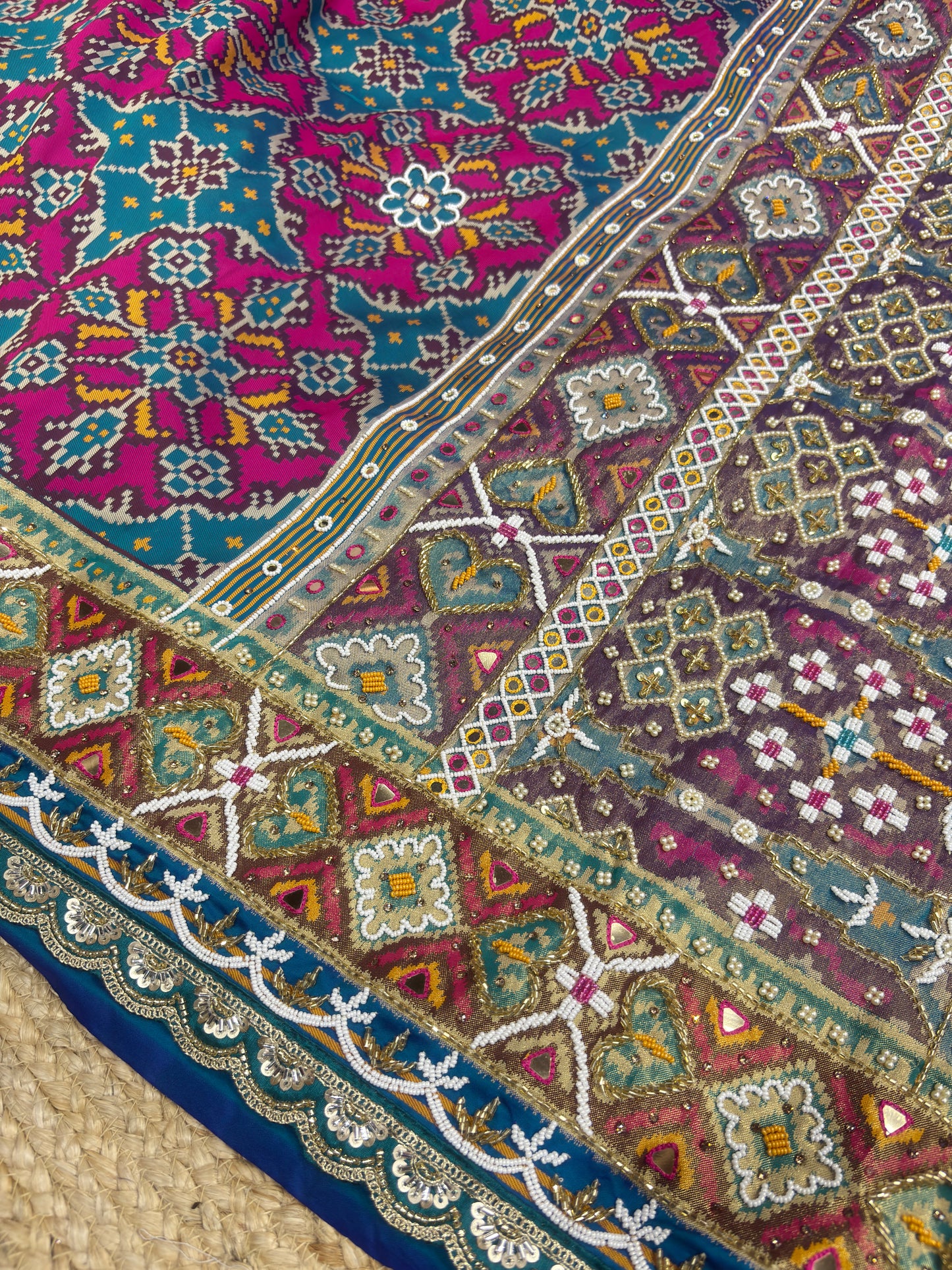 Blue Patola Silk Designer Saree With Pearl & Zarkan Work