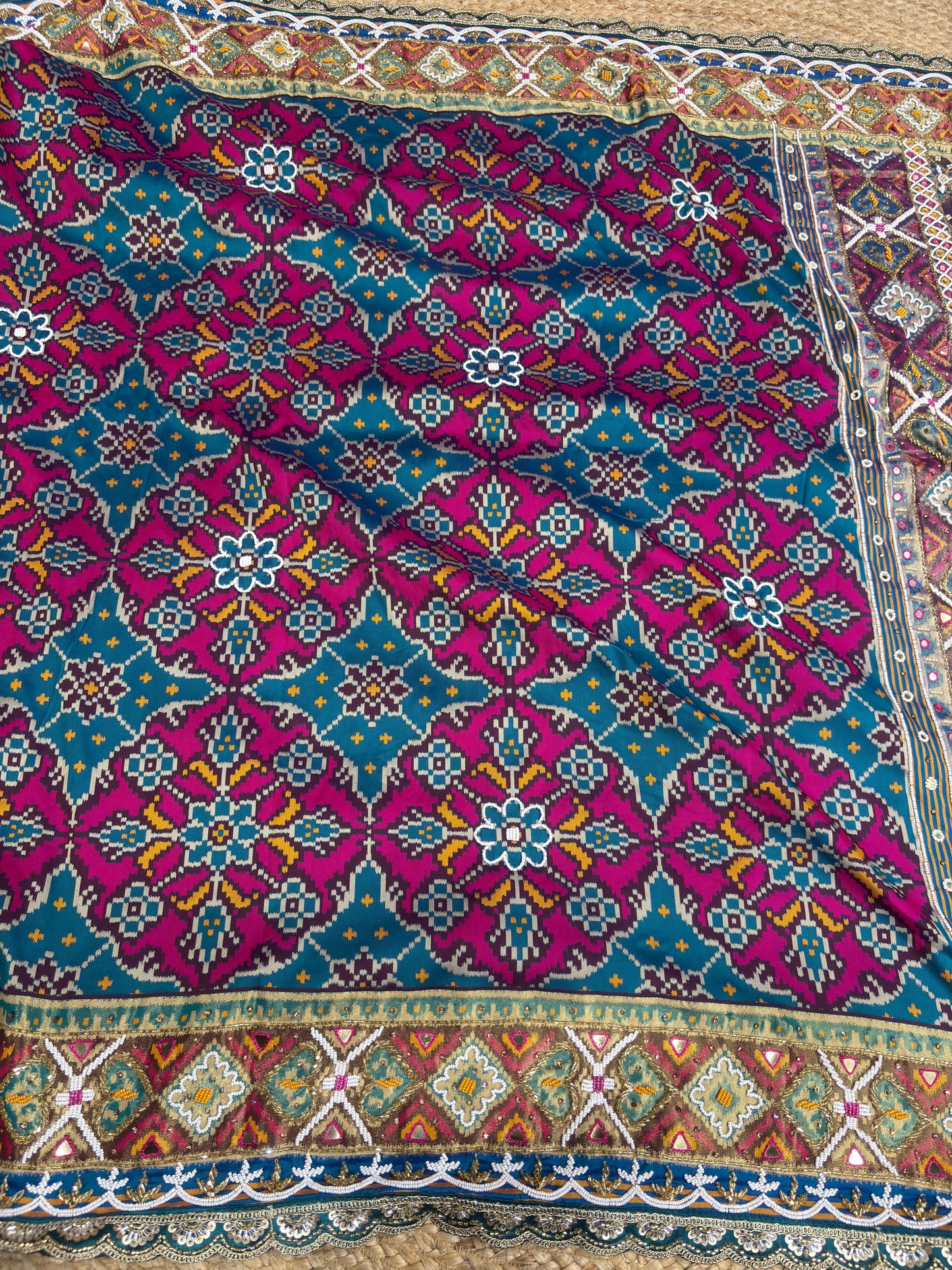 Blue Patola Silk Designer Saree With Pearl & Zarkan Work