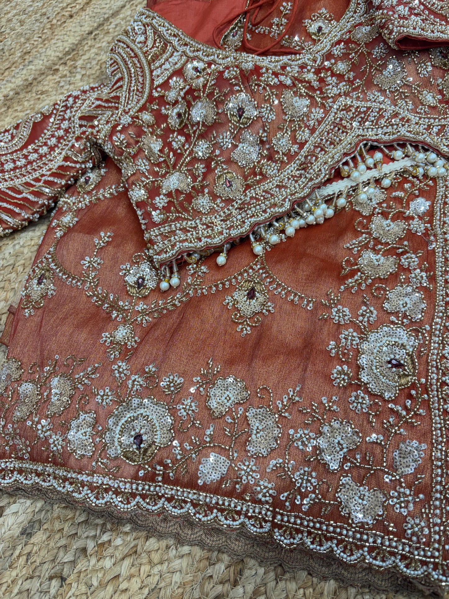 Rust Orange Heavy Zari Embroidered Designer Saree Blouse