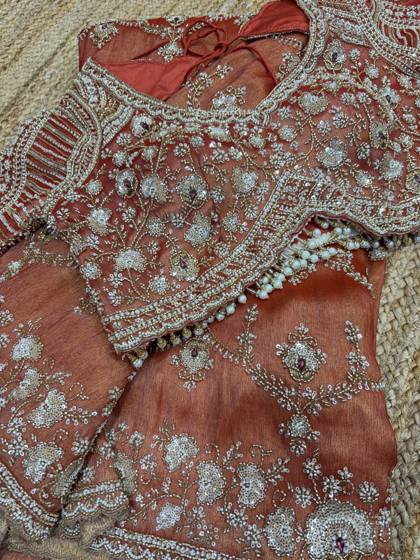 Rust Orange Heavy Zari Embroidered Designer Saree Blouse