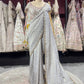 Designer Silver Gray Saree with Silver Mirror Embroidery
