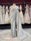 Designer Silver Gray Saree with Silver Mirror Embroidery