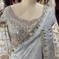 Designer Silver Gray Saree with Silver Mirror Embroidery