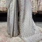 Designer Silver Gray Saree with Silver Mirror Embroidery