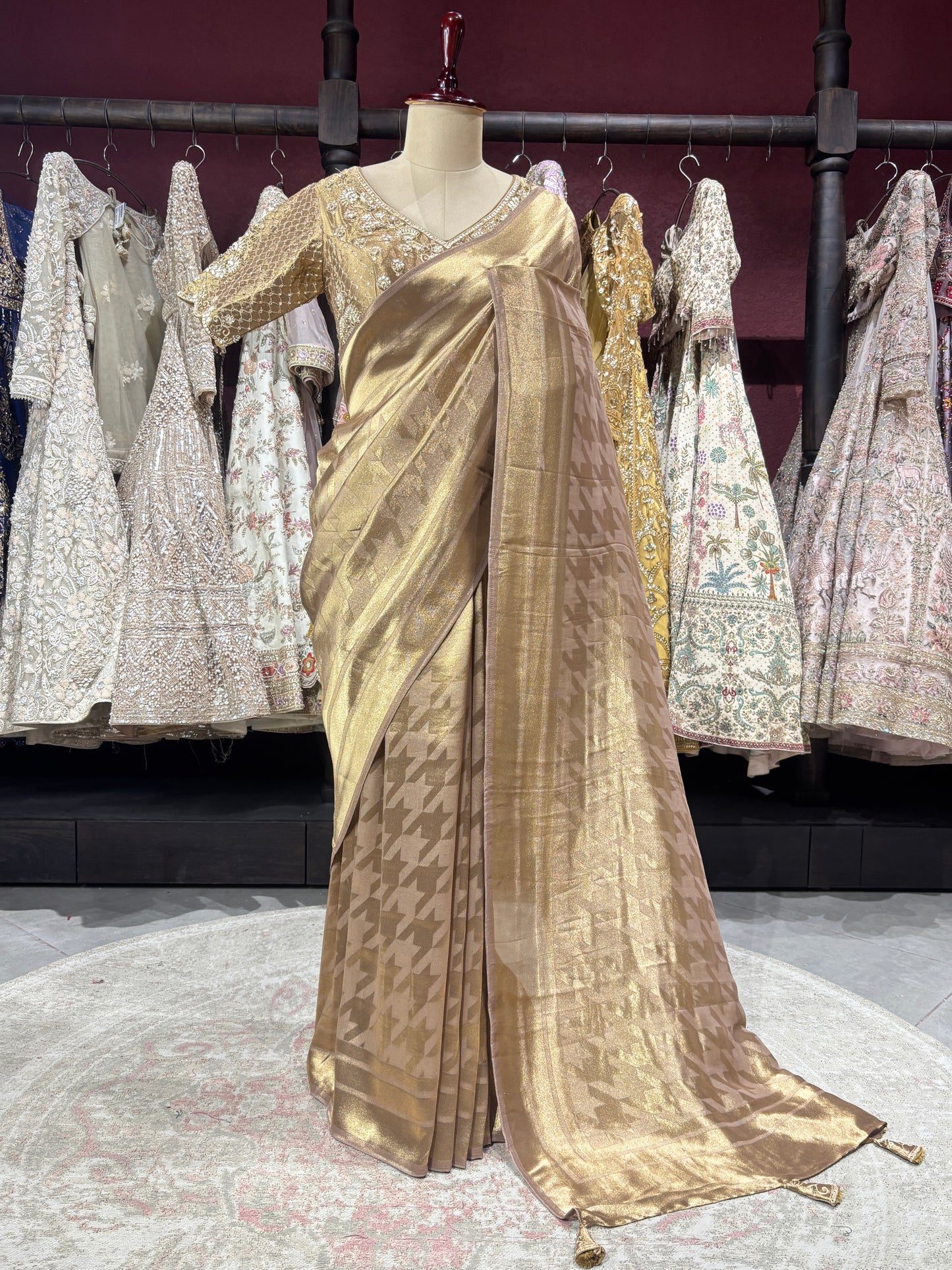 Designer Golden Saree with Ornate Detailing