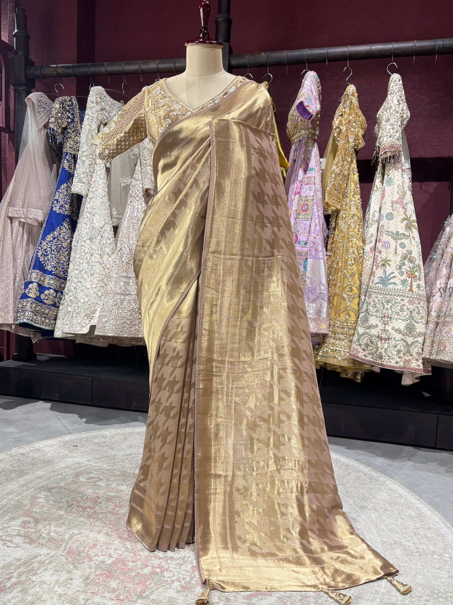 Designer Golden Saree with Ornate Detailing