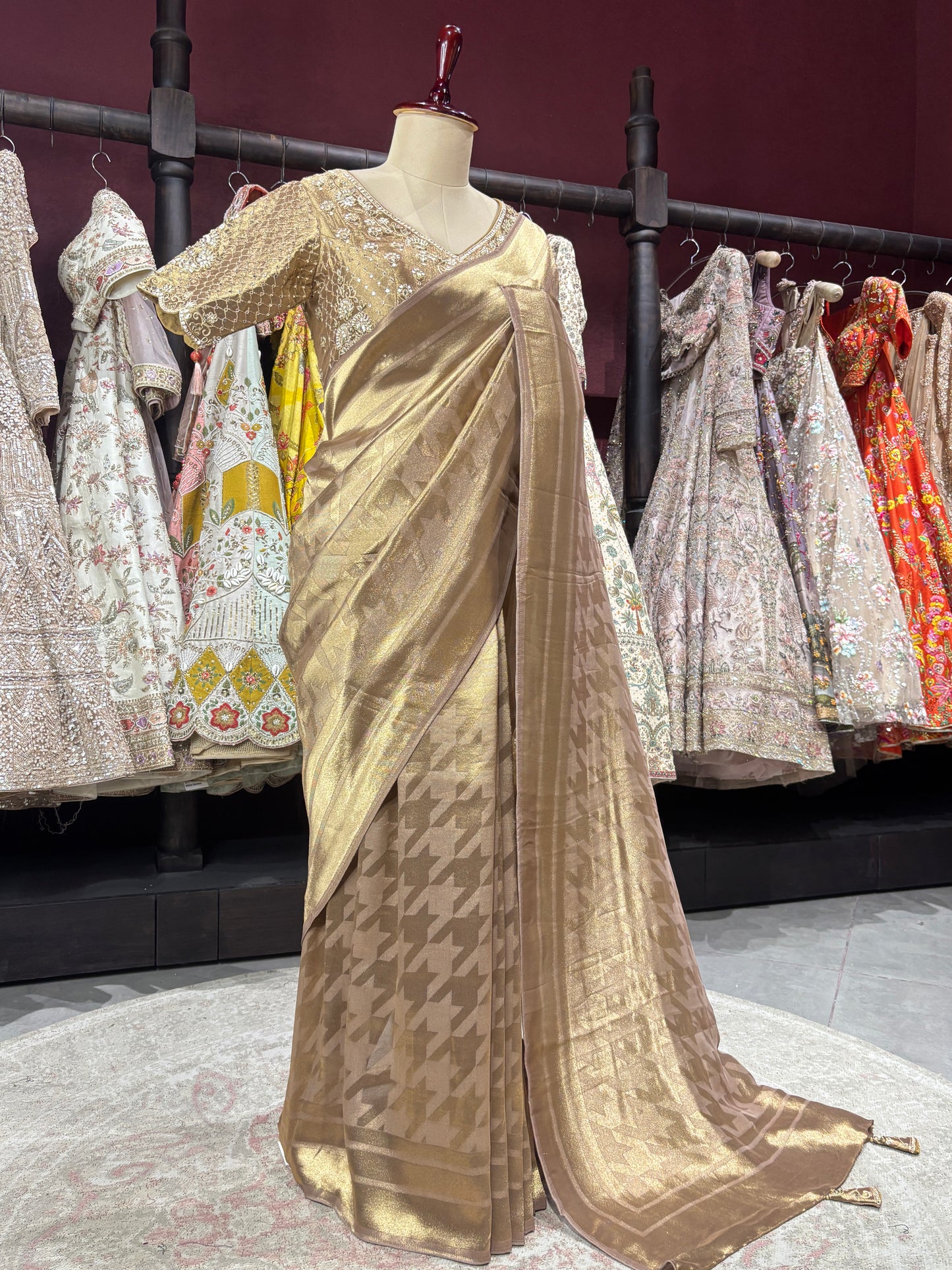 Designer Golden Saree with Ornate Detailing