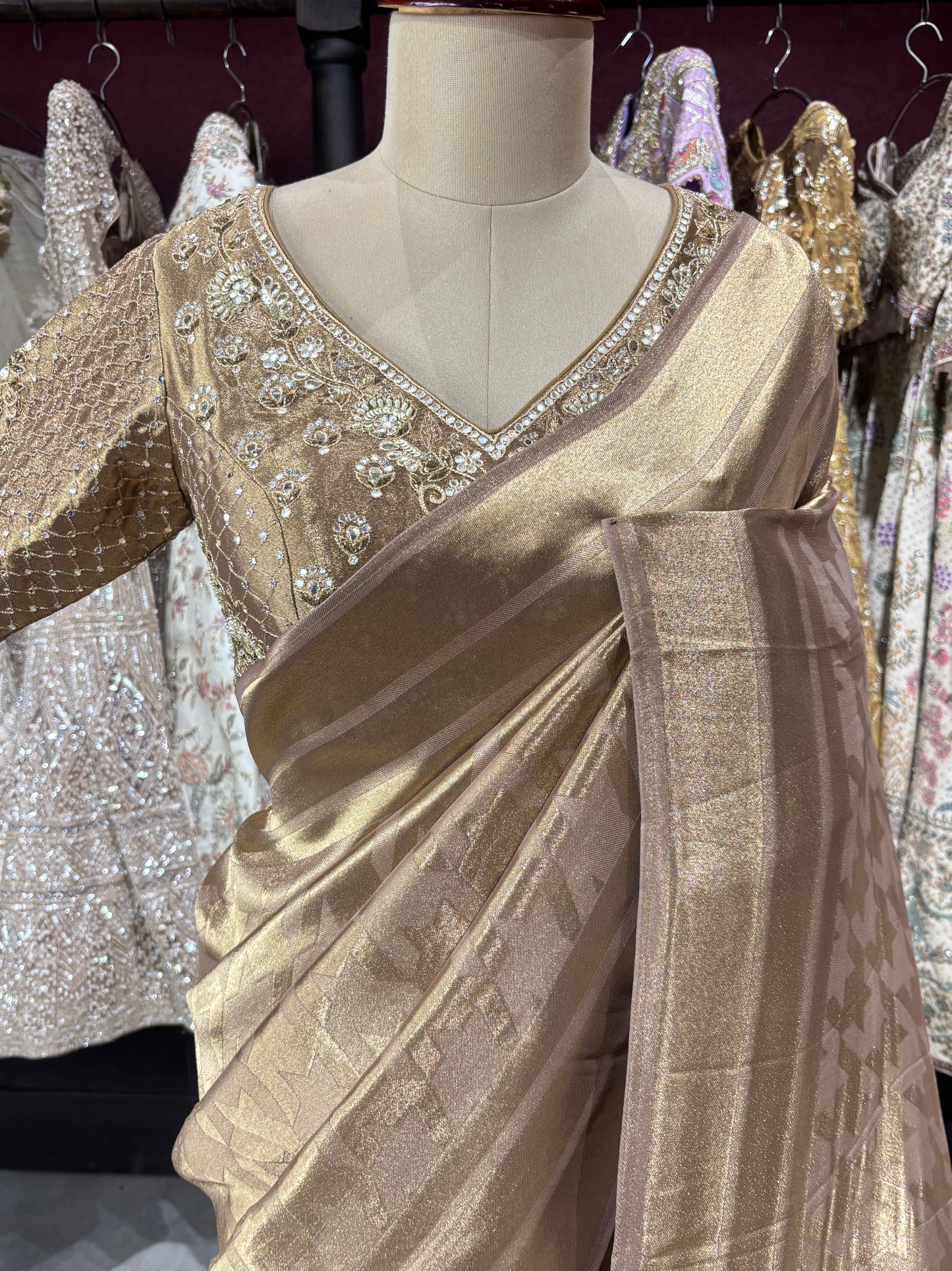 Designer Golden Saree with Ornate Detailing